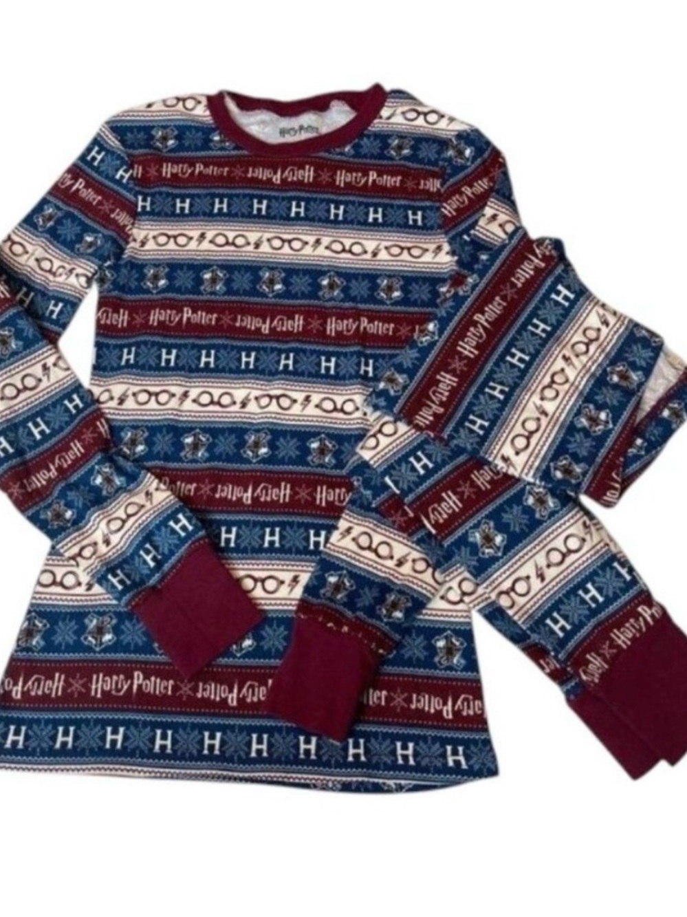 Harry Potter Women's Maroon & Blue Patterned Pajama Set